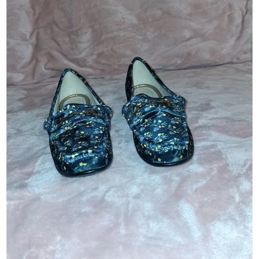 CAbi Floral Blue & Yellow Loafers Size 9M